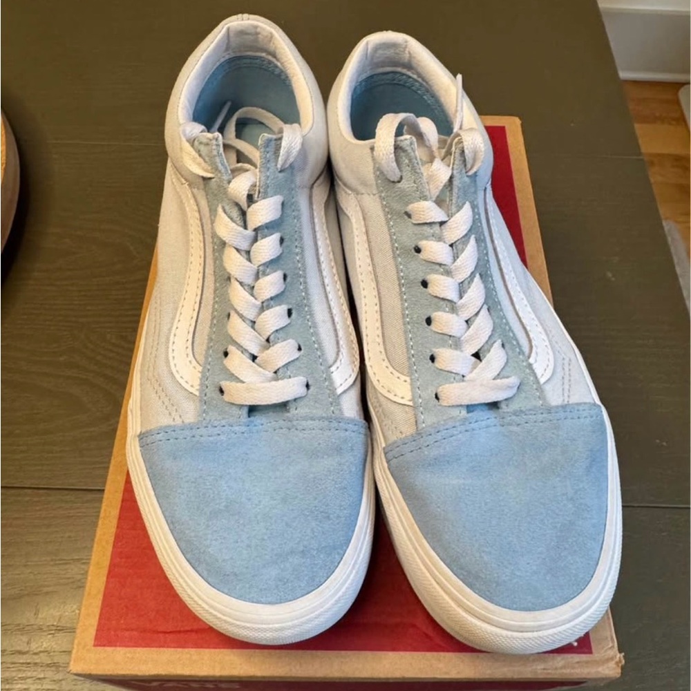 Vans Low-Top Suede & Canvas Platform Sneakers in Light Blue and White